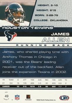 2002 Pacific Heads Up #49 James Allen Back