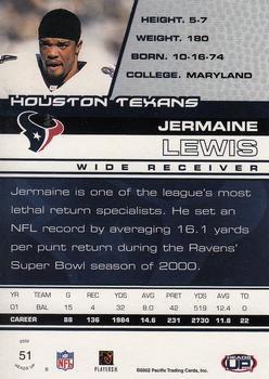 2002 Pacific Heads Up #51 Jermaine Lewis Back