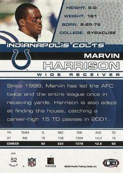 2002 Pacific Heads Up #52 Marvin Harrison Back