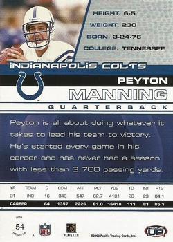 2002 Pacific Heads Up #54 Peyton Manning Back