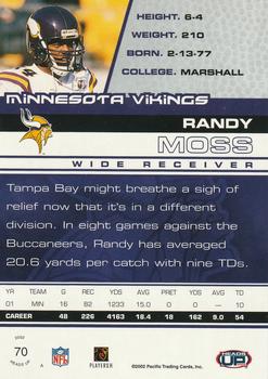 2002 Pacific Heads Up #70 Randy Moss Back