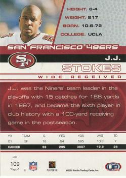 2002 Pacific Heads Up #109 J.J. Stokes Back
