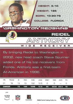 2002 Pacific Heads Up #122 Reidel Anthony Back