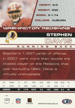 2002 Pacific Heads Up #123 Stephen Davis Back