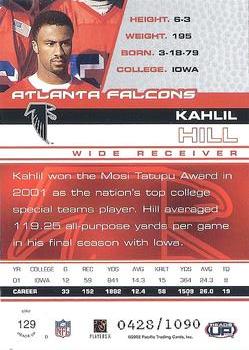 2002 Pacific Heads Up #129 Kahlil Hill Back