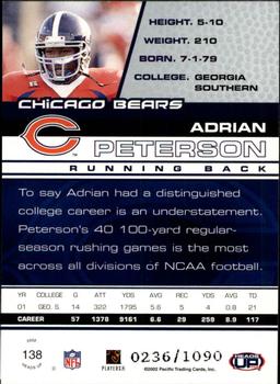 2002 Pacific Heads Up #138 Adrian Peterson Back