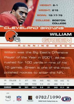 2002 Pacific Heads Up #140 William Green Back