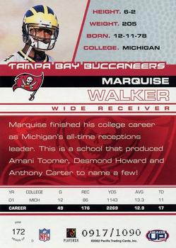 2002 Pacific Heads Up #172 Marquise Walker Back