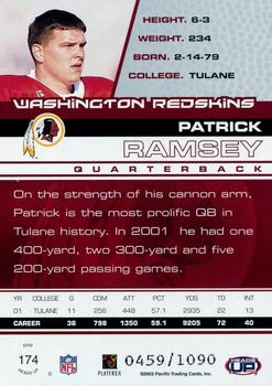 2002 Pacific Heads Up #174 Patrick Ramsey Back