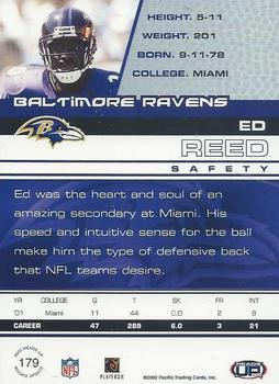 2002 Pacific Heads Up #179 Ed Reed Back