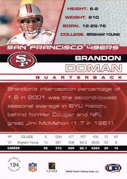 2002 Pacific Heads Up #194 Brandon Doman Back