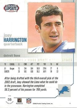 2002 Pacific Heads Update #58 Joey Harrington Back