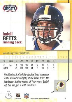 2002 Pacific Heads Update #170 Ladell Betts Back