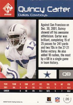 2002 Pacific Private Stock Reserve #26 Quincy Carter Back