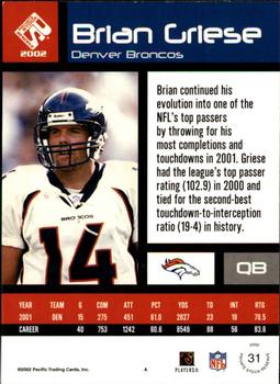 2002 Pacific Private Stock Reserve #31 Brian Griese Back