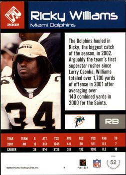 2002 Pacific Private Stock Reserve #52 Ricky Williams Back