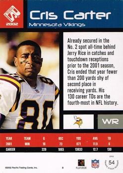 2002 Pacific Private Stock Reserve #54 Cris Carter Back