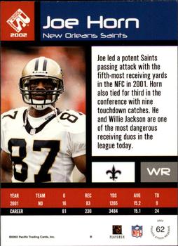 2002 Pacific Private Stock Reserve #62 Joe Horn Back