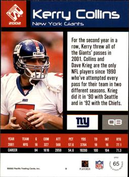 2002 Pacific Private Stock Reserve #65 Kerry Collins Back