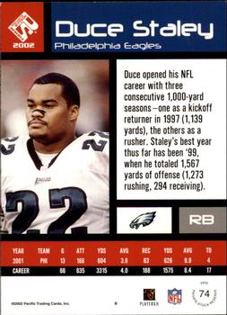2002 Pacific Private Stock Reserve #74 Duce Staley Back