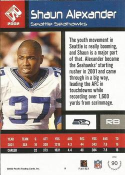 2002 Pacific Private Stock Reserve #90 Shaun Alexander Back
