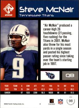 2002 Pacific Private Stock Reserve #98 Steve McNair Back