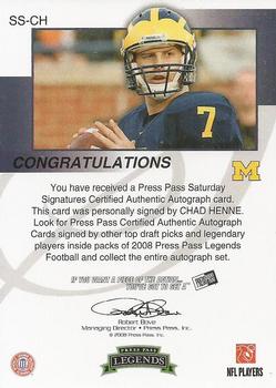 2008 Press Pass Legends - Saturday Signatures #SS-CH Chad Henne Back