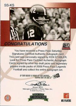 2008 Press Pass Legends - Saturday Signatures #SS-KS2 Ken Stabler Back