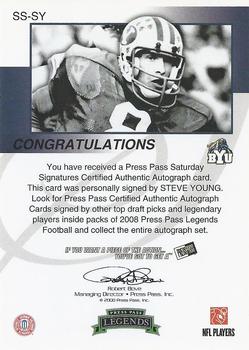 2008 Press Pass Legends - Saturday Signatures #SS-SY Steve Young Back