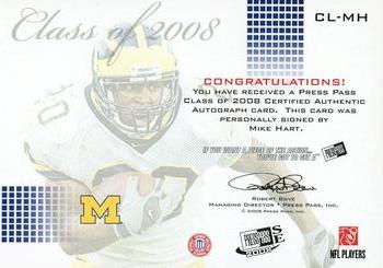 2008 Press Pass SE - Class of 2008 Autographs #CL-MH Mike Hart Back