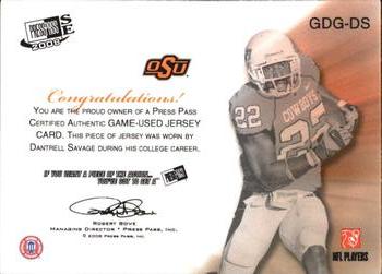 2008 Press Pass SE - Game Day Gear Jerseys Silver #GDG-DS Dantrell Savage Back