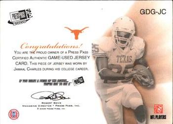 2008 Press Pass SE - Game Day Gear Jerseys Silver #GDG-JC Jamaal Charles Back