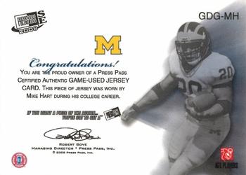 2008 Press Pass SE - Game Day Gear Jerseys Silver #GDG-MH Mike Hart Back