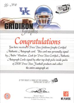 2008 Press Pass SE - Gridiron Graphs Gold #GG-AW Andre Woodson Back