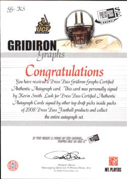 2008 Press Pass SE - Gridiron Graphs Gold #GG-KS Kevin Smith Back
