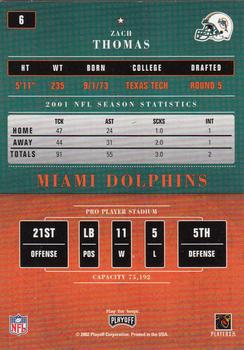2002 Playoff Contenders #6 Zach Thomas Back
