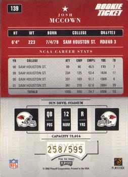2002 Playoff Contenders #139 Josh McCown Back