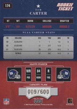 2002 Playoff Contenders #174 Tim Carter Back