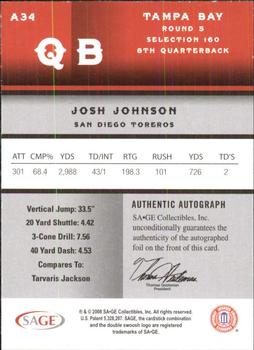 2008 SAGE - Autographs Bronze #A34 Josh Johnson Back