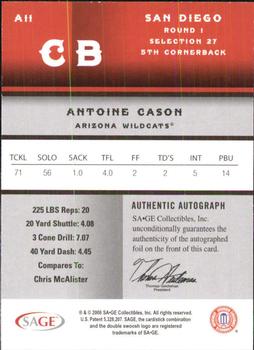 2008 SAGE - Autographs Gold #A11 Antoine Cason Back