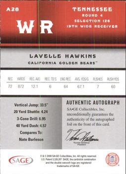 2008 SAGE - Autographs Gold #A28 Lavelle Hawkins Back