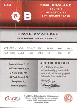 2008 SAGE - Autographs Gold #A44 Kevin O'Connell Back