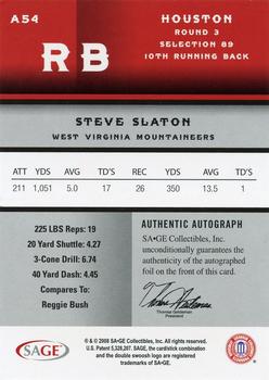 2008 SAGE - Autographs Gold #A54 Steve Slaton Back