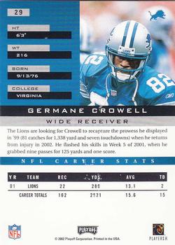 2002 Playoff Honors #29 Germane Crowell Back