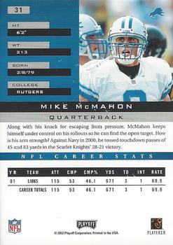 2002 Playoff Honors #31 Mike McMahon Back