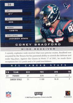 2002 Playoff Honors #36 Corey Bradford Back