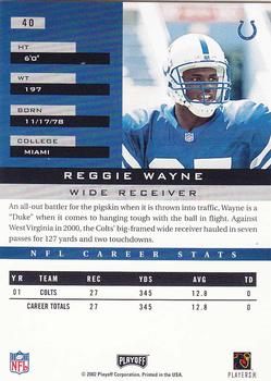 2002 Playoff Honors #40 Reggie Wayne Back