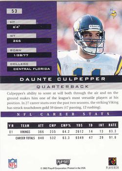 2002 Playoff Honors #53 Daunte Culpepper Back