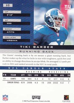 2002 Playoff Honors #60 Tiki Barber Back