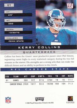 2002 Playoff Honors #61 Kerry Collins Back